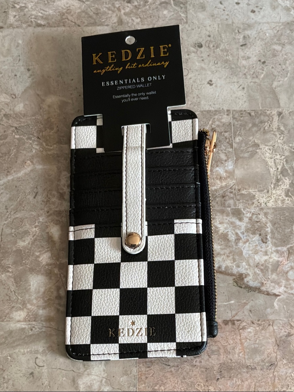 KEDZIE Checkerboard Zippered Card Wallet - Black & White